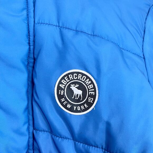 Abercrombie Kids Sherpa Lined Puffer Logo Stripe Jacket Blue Hooded Boys 15 16 - Picture 3 of 9